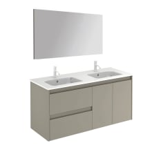 Ambra 48" Wall Mounted Double Basin Vanity Set with Cabinet, Ceramic Vanity Top, and Mirror
