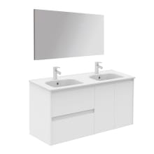 Ambra 48" Wall Mounted Double Basin Vanity Set with Cabinet, Ceramic Vanity Top, and Mirror