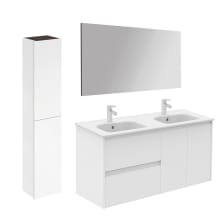 Ambra 48" Wall Mounted Double Basin Vanity Set with Cabinet, Ceramic Vanity Top, Frameless Mirror, and Side Cabinet