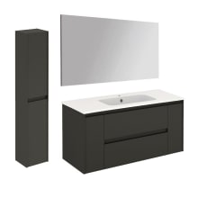 Ambra 48" Wall Mounted Single Basin Vanity Set with Cabinet, Ceramic Vanity Top, Frameless Mirror, and Side Cabinet