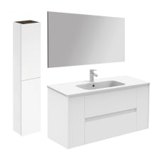 Ambra 48" Wall Mounted Single Basin Vanity Set with Cabinet, Ceramic Vanity Top, Frameless Mirror, and Side Cabinet