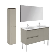Ambra 48" Free Standing Double Basin Vanity Set with Cabinet, Ceramic Vanity Top, Frameless Mirror, and Side Cabinet