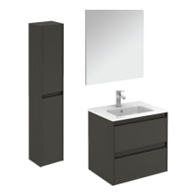 Ambra 24" Wall Mounted Single Basin Vanity Set with Cabinet, Ceramic Vanity Top, Frameless Mirror, and Side Cabinet