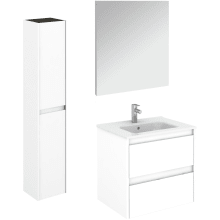 Ambra 24" Wall Mounted Single Basin Vanity Set with Cabinet, Ceramic Vanity Top, Frameless Mirror, and Side Cabinet