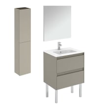 Ambra 24" Free Standing Single Basin Vanity Set with Cabinet, Ceramic Vanity Top, Frameless Mirror, and Side Cabinet
