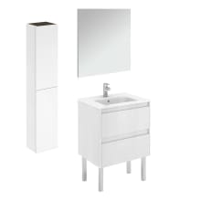 Ambra 24" Free Standing Single Basin Vanity Set with Cabinet, Ceramic Vanity Top, Frameless Mirror, and Side Cabinet