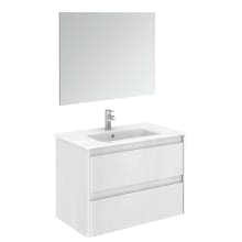 Ambra 32" Wall Mounted Single Basin Vanity Set with Cabinet, Ceramic Vanity Top, and Mirror
