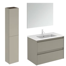 Ambra 32" Wall Mounted Single Basin Vanity Set with Cabinet, Ceramic Vanity Top, Frameless Mirror, and Side Cabinet