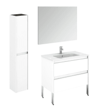 Ambra 32" Free Standing Single Basin Vanity Set with Cabinet, Ceramic Vanity Top, Frameless Mirror, and Side Cabinet