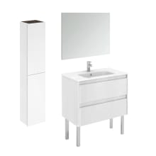 Ambra 32" Free Standing Single Basin Vanity Set with Cabinet, Ceramic Vanity Top, Frameless Mirror, and Side Cabinet