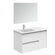 Ambra 36" Wall Mounted Single Basin Vanity Set with Cabinet, Ceramic Vanity Top, and Mirror