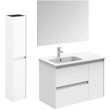 Ambra 36" Wall Mounted Single Basin Vanity Set with Cabinet, Ceramic Vanity Top, Frameless Mirror, and Side Cabinet