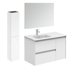 Ambra 36" Wall Mounted Single Basin Vanity Set with Cabinet, Ceramic Vanity Top, Frameless Mirror, and Side Cabinet
