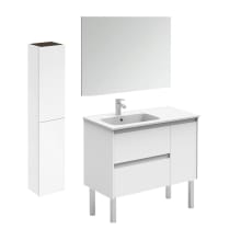 Ambra 36" Free Standing Single Basin Vanity Set with Cabinet, Ceramic Vanity Top, Frameless Mirror, and Side Cabinet