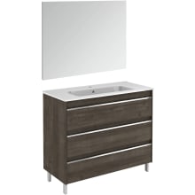 Belle 40" Free Standing Single Vanity Set with Engineered Wood Cabinet, Ceramic Vanity Top with Integrated Sink, and Mirror