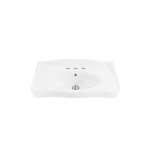 Antique 31-1/2" Rectangular Ceramic Wall Mounted Bathroom Sink with 3 Faucet Holes at 8" Centers