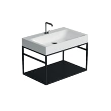 Cento 27-5/8" Rectangular Brass and Ceramic Console Bathroom Sink with Overflow and 1 Faucet Hole