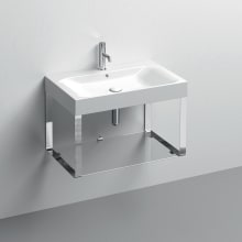 Cento 31-1/2" Rectangular Brass and Ceramic Console Bathroom Sink with Overflow and 1 Faucet Hole