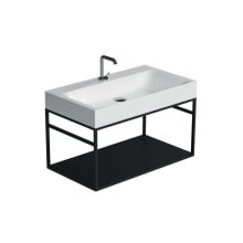 Cento 31-1/2" Rectangular Brass and Ceramic Console Bathroom Sink with Overflow and 1 Faucet Hole