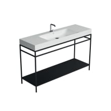 Cento 55-1/8" Rectangular Brass and Ceramic Pedestal Bathroom Sink with Overflow and 1 Faucet Hole