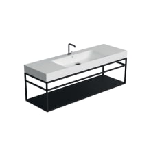 Cento 55-1/8" Rectangular Brass and Ceramic Console Bathroom Sink with Overflow and 1 Faucet Hole
