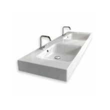 55-1/8" Ceramic Wall Mounted / Vessel Double Basin Bathroom Sink With 1 Hole Drilled and Overflow
