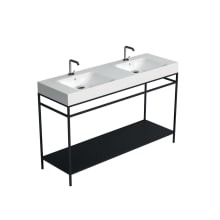 Cento 55-1/8" Rectangular Brass and Ceramic Pedestal Bathroom Sink with Overflow and 1 Faucet Hole