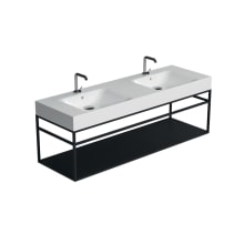 Cento 55-1/8" Rectangular Brass and Ceramic Console Double Bathroom Sink with Overflow and 1 Faucet Hole