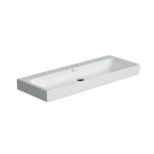 Cento 39-3/8" Rectangular Ceramic Vessel / Wall Mounted Bathroom Sink with Overflow and 3 Faucet Holes at 8" Centers