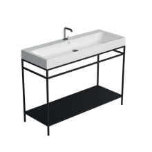 Cento 39-3/8" Rectangular Brass and Ceramic Pedestal Bathroom Sink with Overflow and 1 Faucet Hole