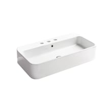 Cosa 31-1/2" Rectangular Ceramic Vessel or Wall Mounted Bathroom Sink with Overflow and 3 Faucet Holes at 8" Centers