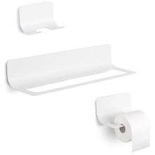 Curva Accessory Set with Double Bathroom Hook, Towel and Accessories Holder, and Toilet Paper Holder