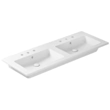 Drop 47-5/8" Rectangular Ceramic Drop In or Wall Mounted Bathroom Sink with Overflow and 3 Faucet Holes at 8" Centers