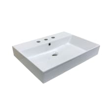 Energy 23-5/8" Rectangular Ceramic Vessel or Wall Mounted Bathroom Sink with Overflow and 3 Faucet Holes at 8" Centers