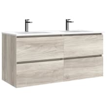 Flora 48" Wall Mounted Double Basin Vanity Set with Cabinet and Ceramic Vanity Top