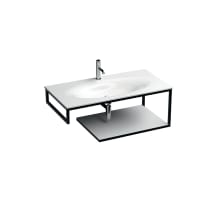 Louise 39-3/8" Free Standing Rectangular Stainless Steel Console Bathroom Sink with Single Faucet Hole and Ceramic Shelves