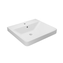 Luxury 19-11/16" Rectangular Ceramic Drop In or Wall Mounted Bathroom Sink with Overflow and 1 Faucet Hole