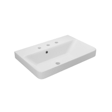 Luxury 21-11/16" Rectangular Ceramic Drop In or Wall Mounted Bathroom Sink with Overflow and 3 Faucet Holes at 8" Centers