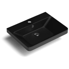 Luxury 23-13/16" Rectangular Ceramic Drop In or Wall Mounted Bathroom Sink with Overflow and 1 Faucet Hole