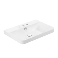 Luxury 23-13/16" Rectangular Ceramic Drop In or Wall Mounted Bathroom Sink with Overflow and 3 Faucet Holes at 8" Centers