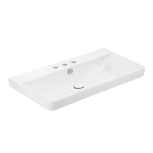 Luxury 31-11/16" Rectangular Ceramic Drop In or Wall Mounted Bathroom Sink with Overflow and 3 Faucet Holes at 8" Centers