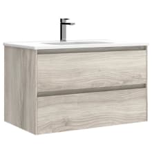 Perla 32" Wall Mounted Single Basin Vanity Set with Cabinet and Ceramic Vanity Top