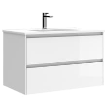 Perla 32" Wall Mounted Single Basin Vanity Set with Cabinet and Ceramic Vanity Top