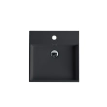 Plain 17-11/16" Square Ceramic Vessel / Wall Mounted Bathroom Sink with Overflow and Single Hole