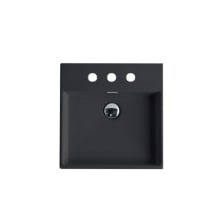 Plain 17-11/16" Square Ceramic Vessel / Wall Mounted Bathroom Sink with Overflow and 3 Faucet Holes at 8" Centers