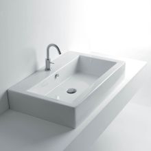 Quad 31-1/2" Vessel or Wall Mounted Bathroom Sink with Single Faucet Hole and Overflow