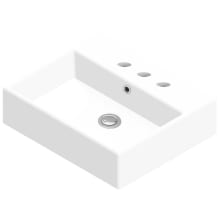 Quattro 19-1/2" Rectangular Ceramic Vessel or Wall Mounted Bathroom Sink with Overflow and 3 Faucet Holes at 8" Centers