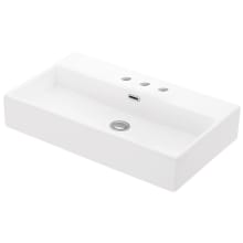 Quattro 27-5/8" Rectangular Ceramic Vessel or Wall Mounted Bathroom Sink with Overflow and 3 Faucet Holes at 8" Centers