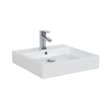 Simple 19-11/16" Square Ceramic Vessel or Wall Mounted Bathroom Sink with One Faucet Hole - Includes Overflow