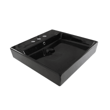 Simple 19-11/16" Square Ceramic Vessel or Wall Mounted Bathroom Sink with Three Faucet Holes - Includes Overflow